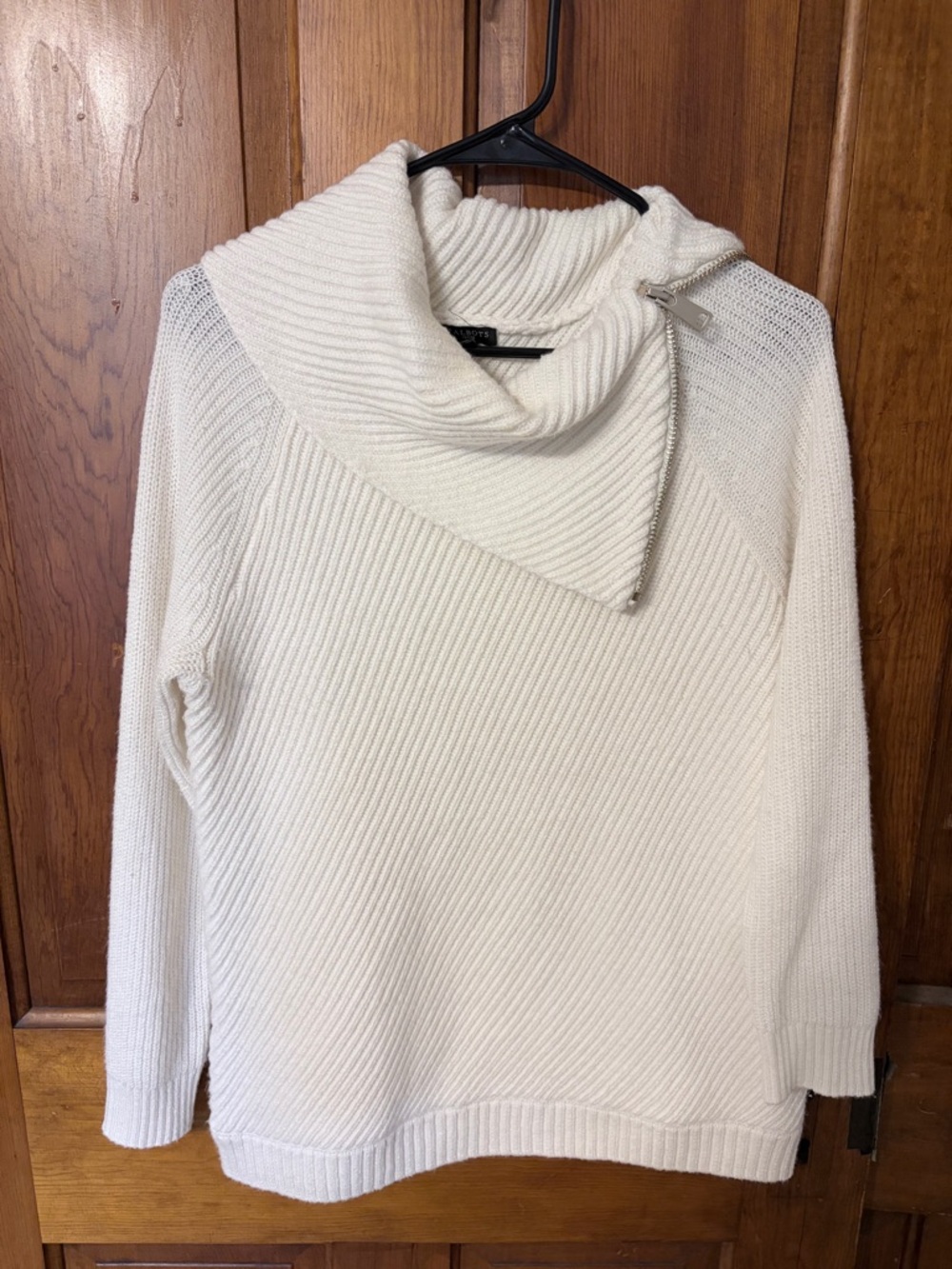Talbots Cream Asymmetrical Cowl Zip Sweater
